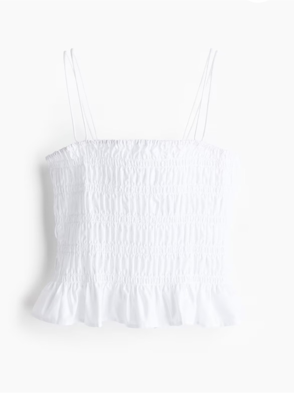H&M White Smocked Ruffle-Hem Camisole